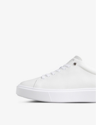 Shop Ted Baker Women's White-blk Lornea Magnolia-detail Leather Trainers