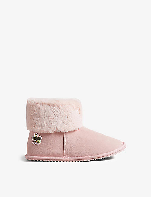 TED BAKER: Slippy faux-fur lined suede slipper boots