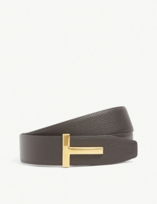 TOM FORD - Reversible T logo grained-leather belt 