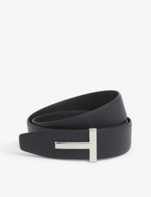 TOM FORD: Reversible T logo grained-leather belt