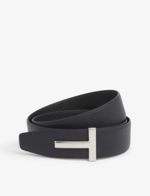 Shop Tom Ford Men's Dark Navy Black Reversible T Logo Grained-leather Belt