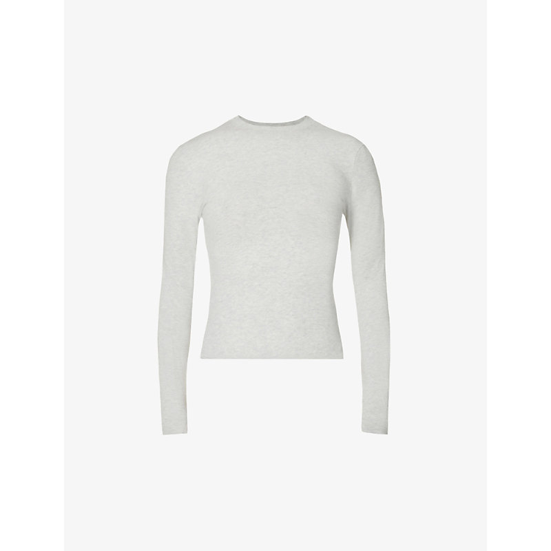 Skims Round-neck Long-sleeve Stretch-cotton Jersey Top In Grey