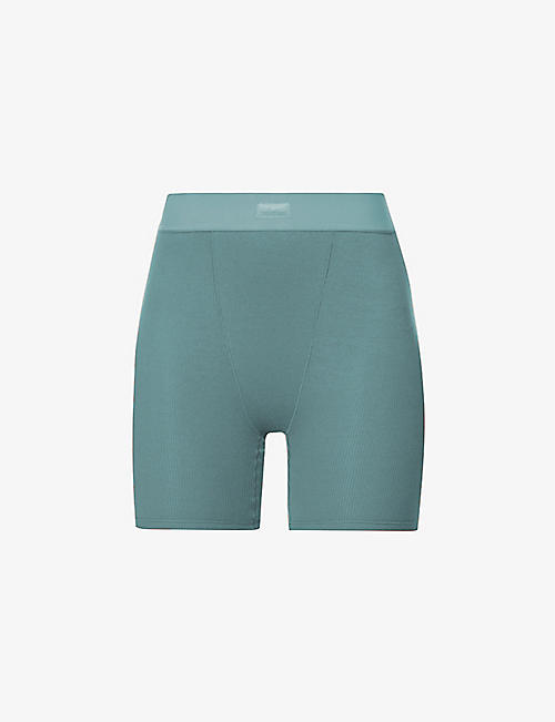 SKIMS: Logo-patch ribbed stretch-cotton pyjama shorts