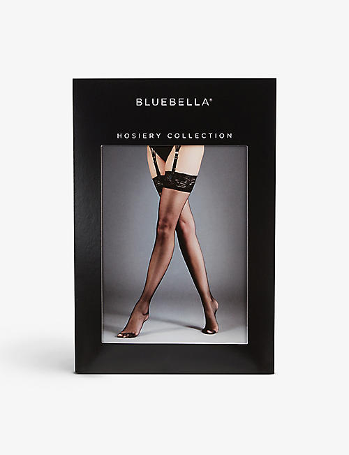 BLUEBELLA: Floral-lace semi-sheer stretch-woven stockings
