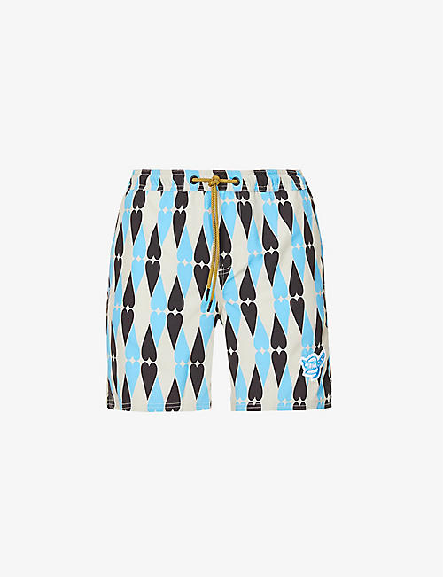 MAMI WATA: Heart-print brand-appliquéd swim shorts