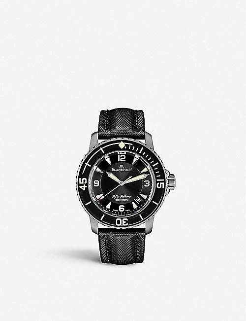 BLANCPAIN: 5000 0130 B52A Fifty Fathoms ceramic, stainless-steel and canvas automatic watch