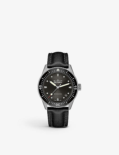 BLANCPAIN: 5100B 1110 B52A Fifty Fathoms stainless-steel and canvas automatic watch