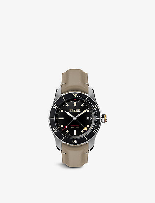 BREMONT: S302-BK-R-S stainless-steel and leather automatic watch