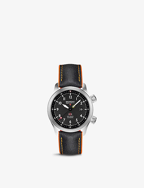 BREMONT: MBII-SS-BK-C-O-P-11R Martin Baker stainless-steel and leather automatic watch