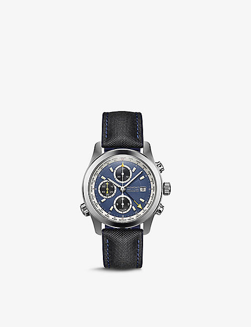 BREMONT: ALT1-WT-BL-R-S stainless-steel and leather automatic watch