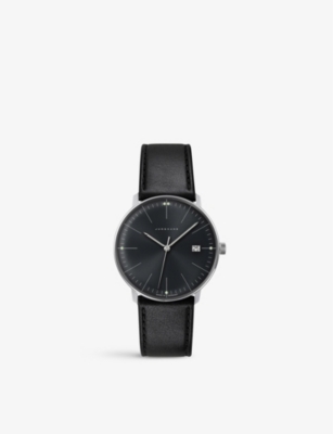 JUNGHANS: 2-115-03-0005 Max Bill stainless-steel and leather quartz watch