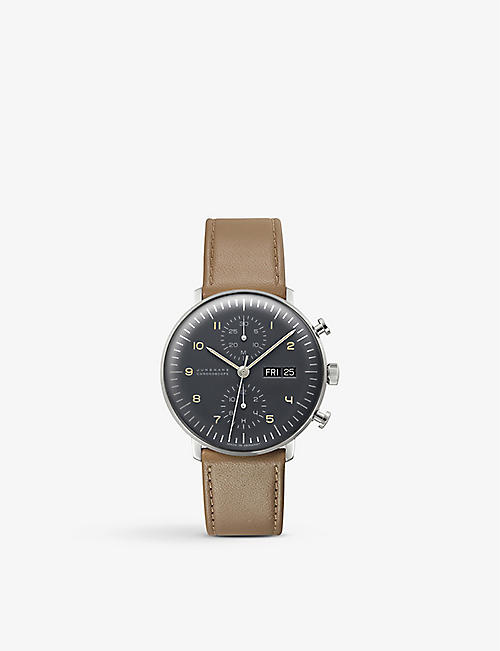 JUNGHANS: 027/4501.05 Max Bill Chronoscope stainless-steel and leather automatic watch