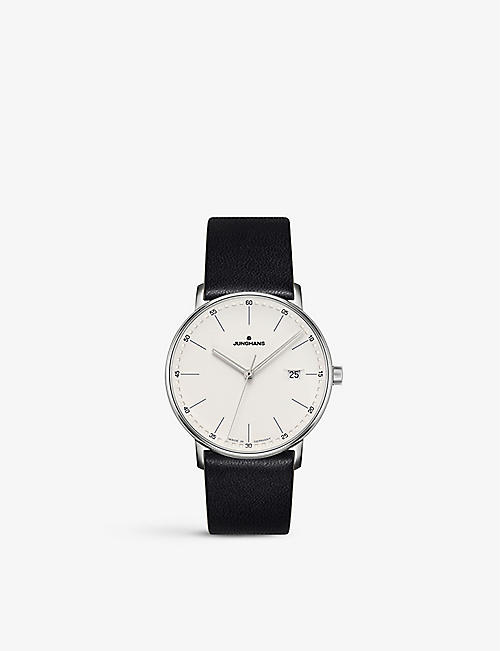 JUNGHANS: 27/4730.00 FORM A stainless-steel and leather quartz watch