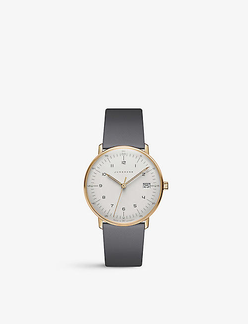 JUNGHANS: 047/7854.04 Max Bill Damen stainless-steel and leather watch
