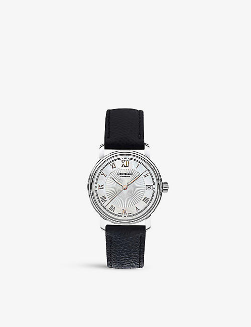 MONTBLANC: 114366 Tradition stainless-steel and leather automatic watch