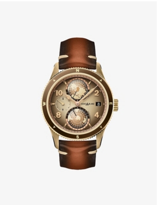 Montblanc 1858 Geosphere Limited Edition Automatic 42mm Bronze And Leather Watch, Ref. No. 128504 In Gold