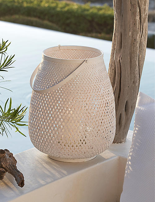 THE WHITE COMPANY: Woven bamboo and glass lantern 41cm