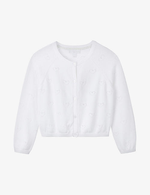 THE LITTLE WHITE COMPANY: Heart-pointelle cotton-knit cardigan 18 months–6 years