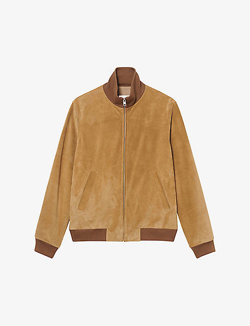 SANDRO: Daren funnel-neck zip-up leather jacket