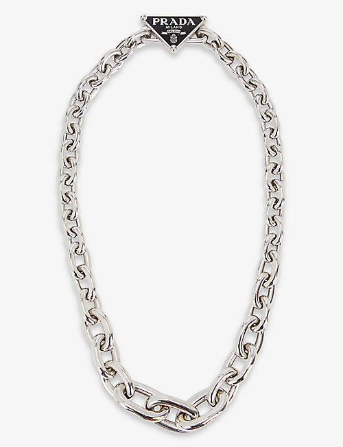 PRADA: Symbol sterling-silver and enamel pendant necklace
