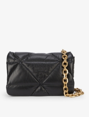 Prada Gold Textured Leather Flap Chain Clutch Prada | The Luxury Closet