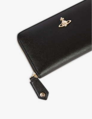Shop Vivienne Westwood Women's Black Victoria Orb-logo Zip-around Leather Wallet