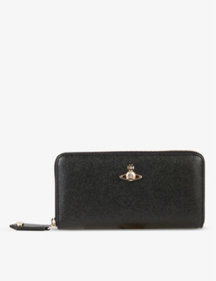 Vivienne Westwood Womens Black Victoria Orb-logo Zip-around Leather Wallet