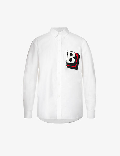 BURBERRY: Tumby logo-embroidered regular-fit cotton varsity shirt