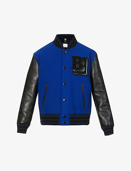 BURBERRY: Felton brand-patch wool-blend and leather varsity jacket