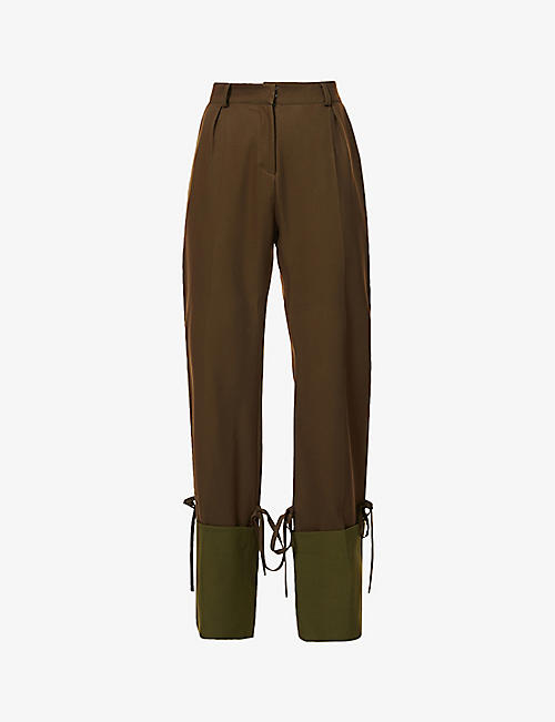 RICHARD MALONE: Tie-detail wide-leg mid-rise wool trousers
