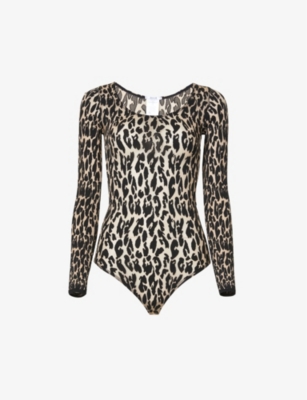 WOLFORD Opa animal print stretch mesh bodysuit Selfridges