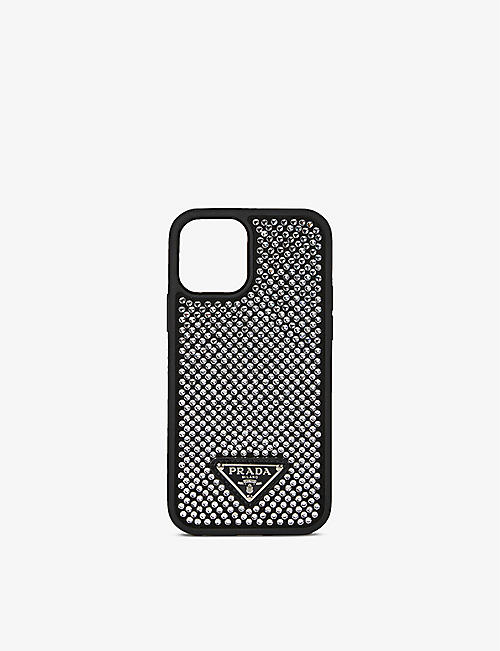 PRADA: Rhinestone-embellished leather Iphone12 phone case