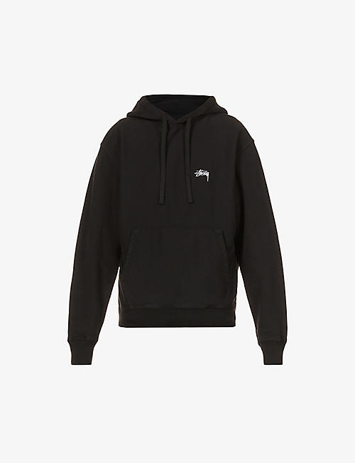 STUSSY: Logo-embroidered relaxed-fit cotton-jersey hoody