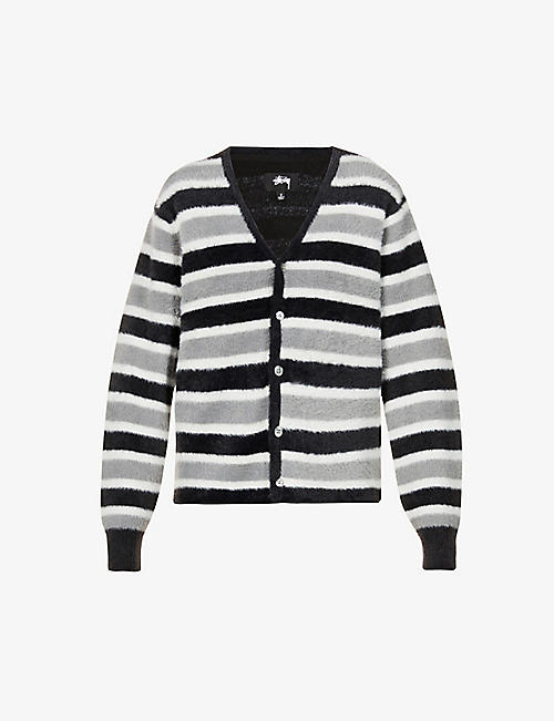 STUSSY: Striped knitted cardigan