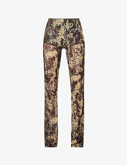 KNWLS: Halcyon floral-print flared high-rise stretch-woven trousers