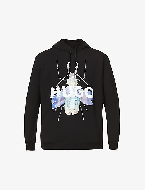 HUGO: Graphic-print relaxed-fit cotton-jersey hoody