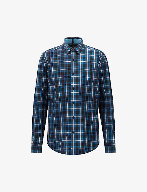 BOSS: Check-print regular-fit cotton-poplin shirt