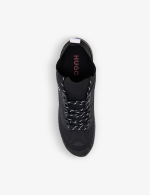 HUGO: Panelled embossed-branding faux-leather running trainers