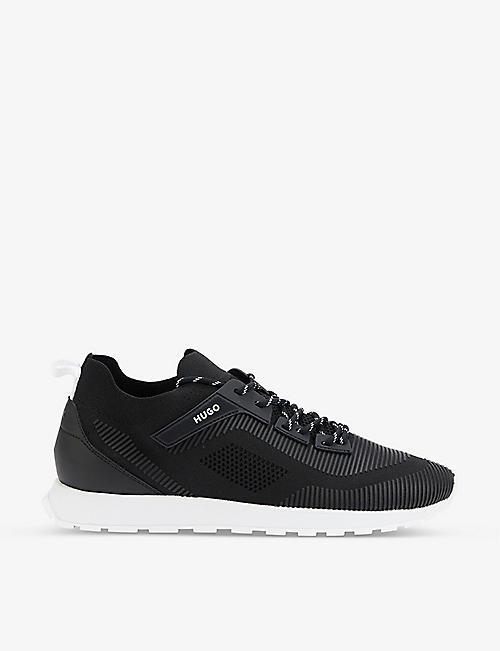 HUGO: Panelled embossed-branding faux-leather running trainers