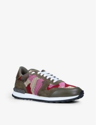 VALENTINO GARAVANI Rockrunner camouflage-print leather, suede and mesh low-top trainers