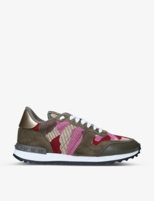 VALENTINO GARAVANI Rockrunner camouflage-print leather, suede and mesh low-top trainers