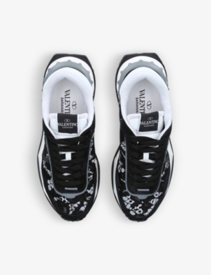 Shop Valentino Lace Runner Branded Mesh And Lace Low-top Trainers In Black
