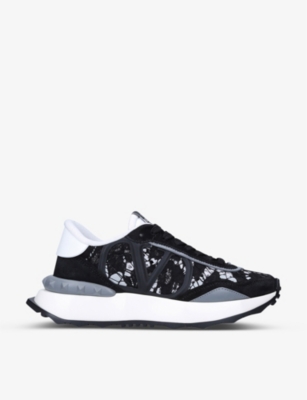 VALENTINO GARAVANI: Lace Runner branded mesh and lace low-top trainers