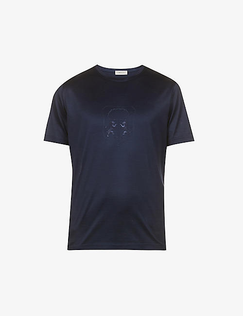 CORNELIANI: Emblem graphic-embroidered cotton-jersey T-shirt