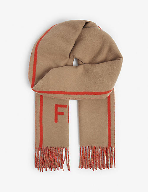 FENDI: Brand-print tasseled cashmere scarf