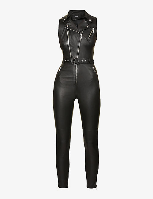 JITROIS: Kristen sleeveless leather jumpsuit