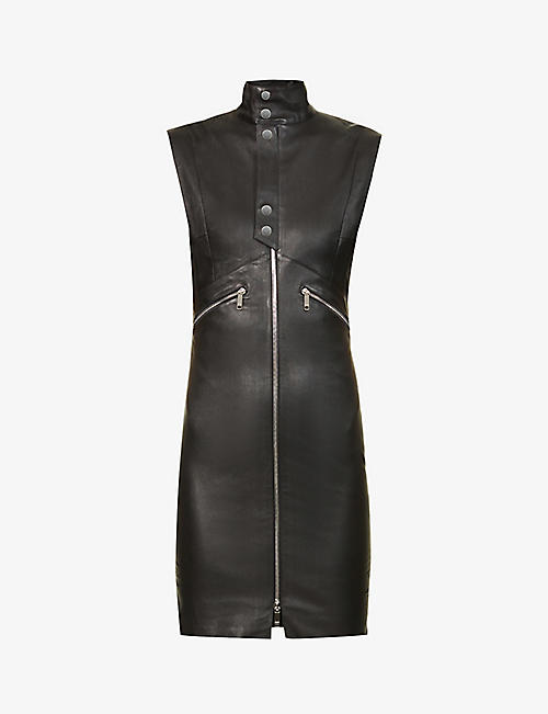 JITROIS: Sleeveless leather mini dress