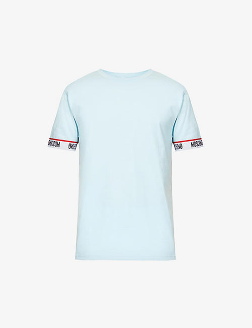 MOSCHINO: Logo-tape crewneck cotton-jersey T-shirt