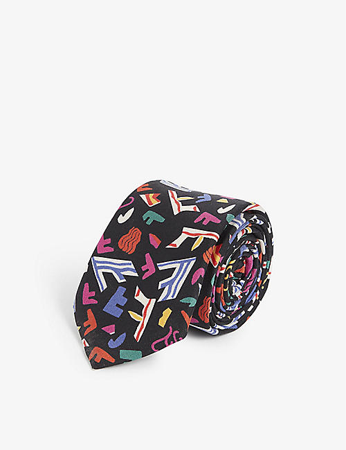 FENDI: Fragment brand-print silk tie