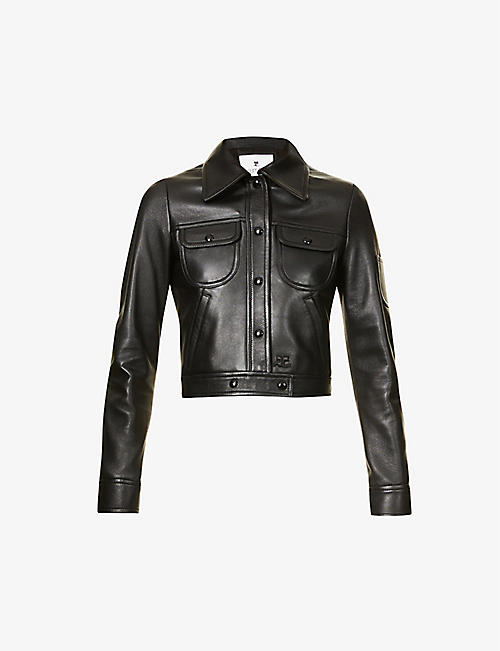COURREGES: Logo-appliqué leather jacket